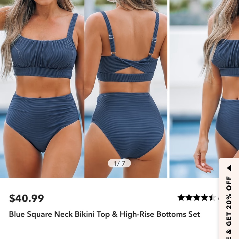 Cupshe Blue-Gray Ribbed Bikini Set